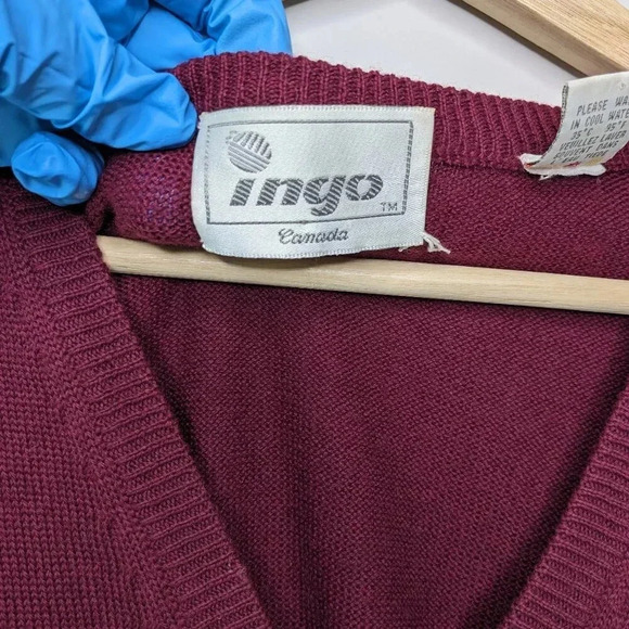 VTG Ingo Virgin Wool Blend V Neck Sweater Vest Mens Size L Burgundy Hong Kong - Picture 6 of 9